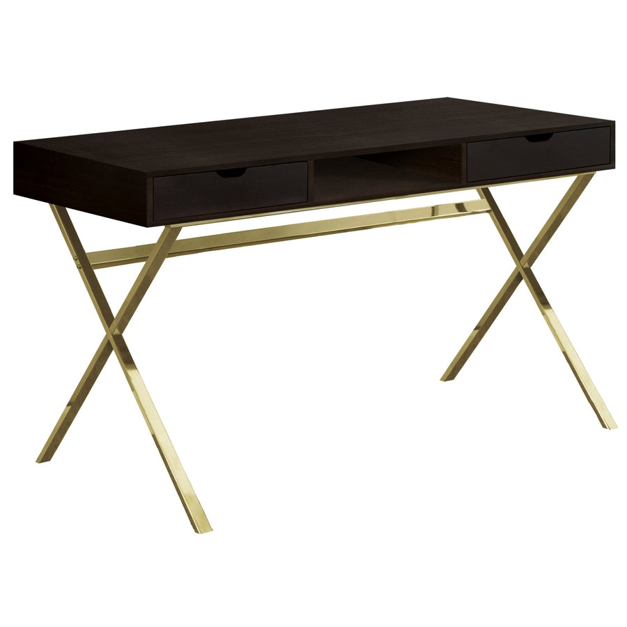 24" Dark Brown and Gold Computer Desk With Two Drawers Image 1