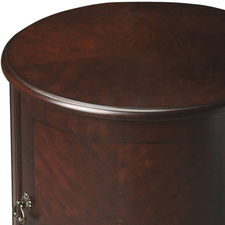 24" Dark Brown And Cherry Manufactured Wood Round End Table Image 6