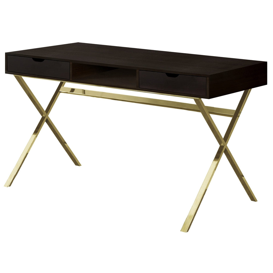 24" Dark Brown and Gold Computer Desk With Two Drawers Image 5