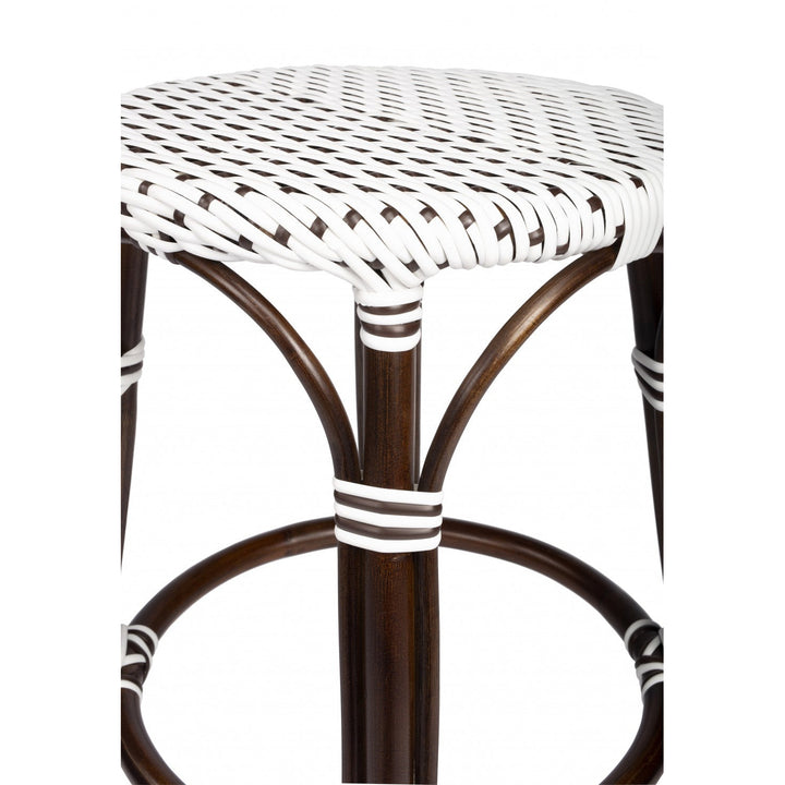 24" Dark Brown White and Brown Rattan Backless Counter Height Bar Chair Image 5