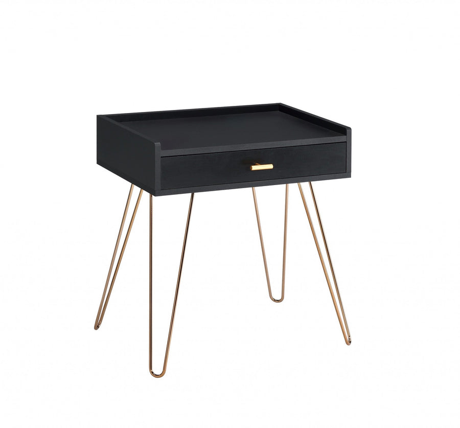 24" Gold And Black End Table With Drawer Image 1