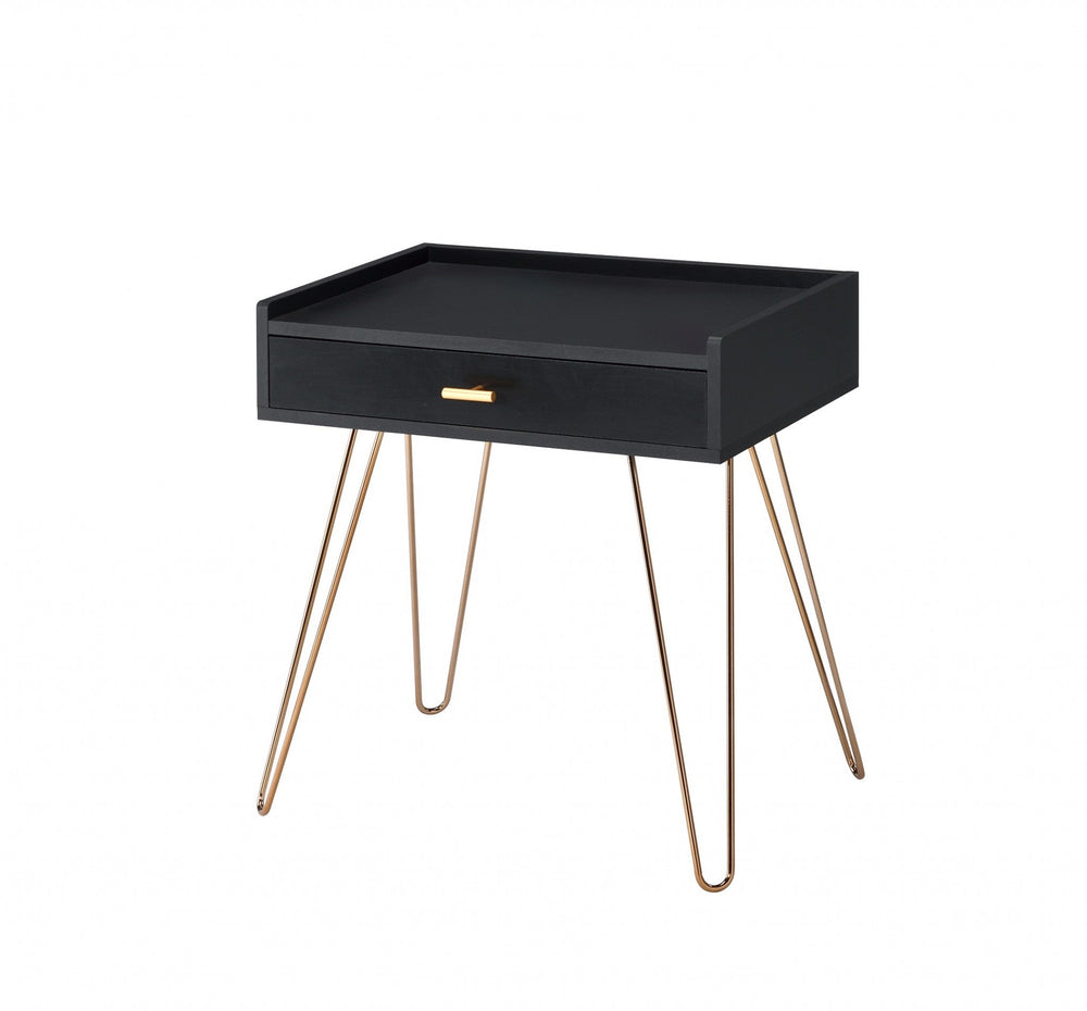 24" Gold And Black End Table With Drawer Image 2