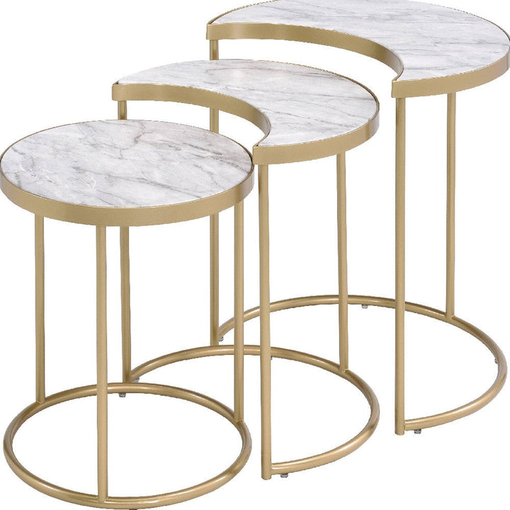 24" Gold And Faux Marble Paper Veneer And Metal Round Nested Coffee Tables Image 3