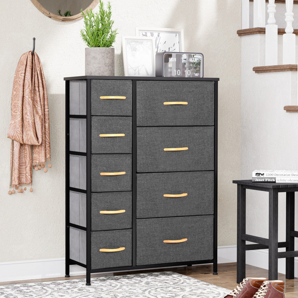 27" Gray and Black Steel and Fabric Nine Drawer Combo Dresser Image 3