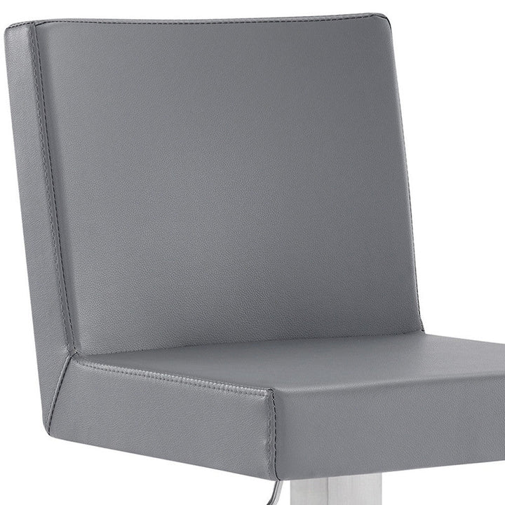 24" Gray And Silver Faux Leather And Iron Swivel Adjustable Height Bar Chair Image 8