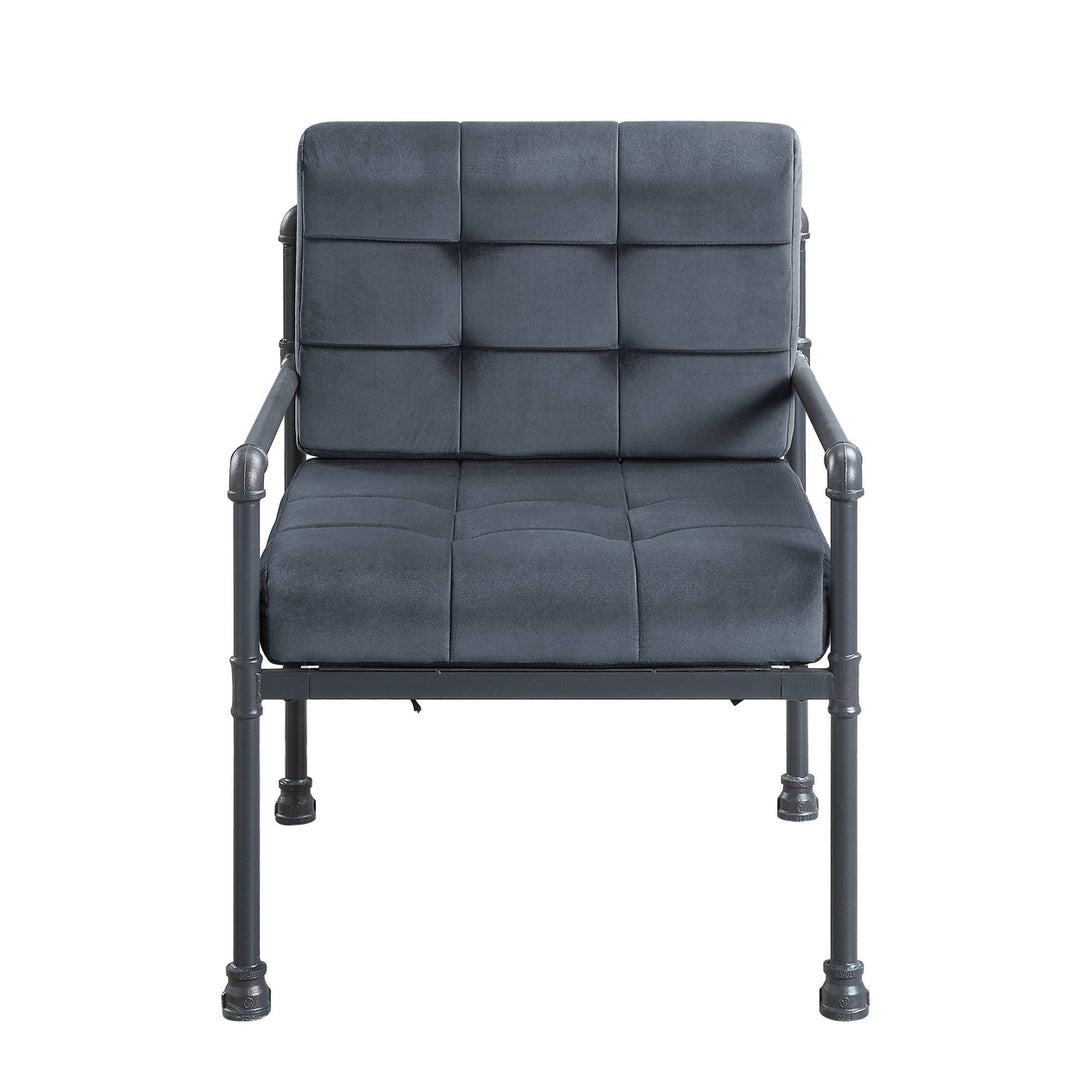 27" Gray Velvet And Steel Arm Chair Image 1