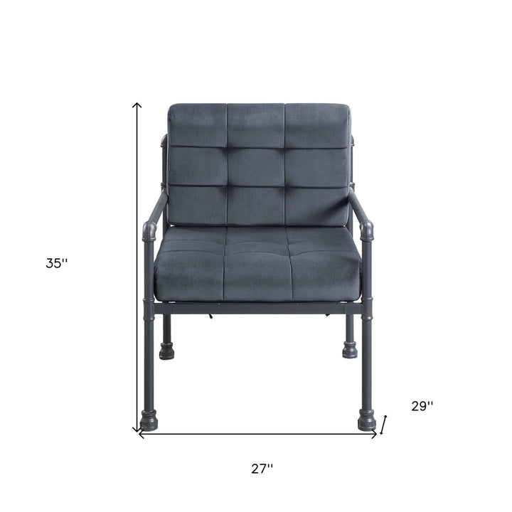 27" Gray Velvet And Steel Arm Chair Image 2