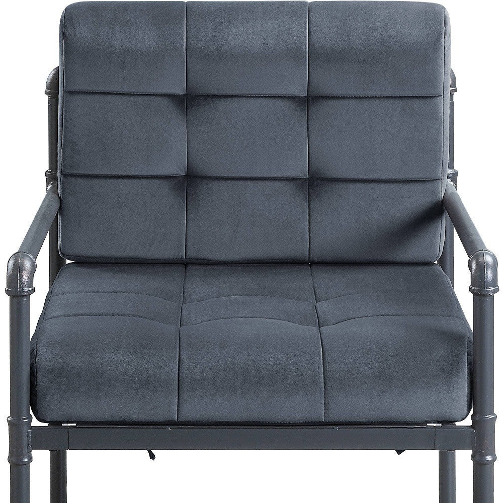 27" Gray Velvet And Steel Arm Chair Image 4