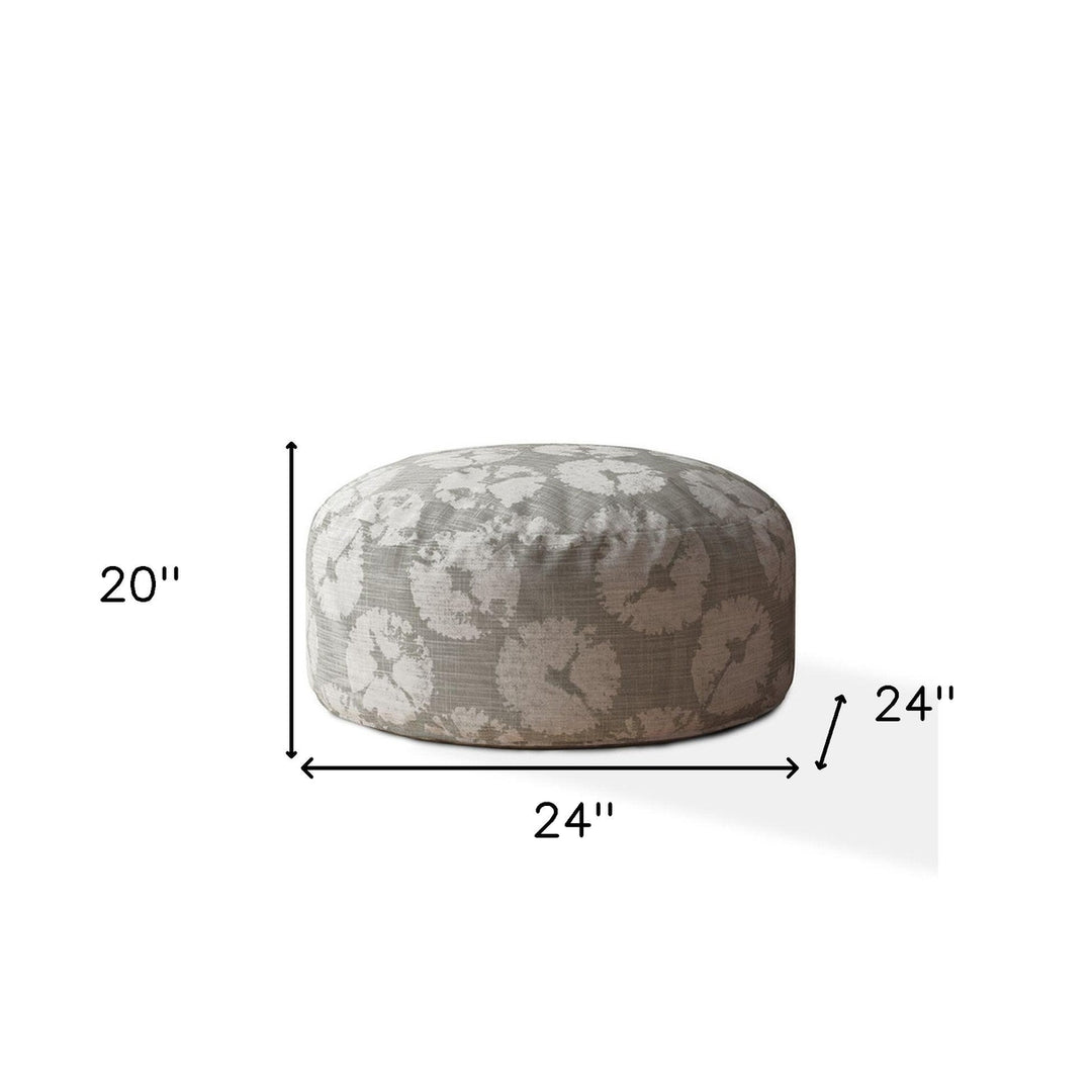 24" Gray Canvas Round Abstract Pouf Cover Image 4