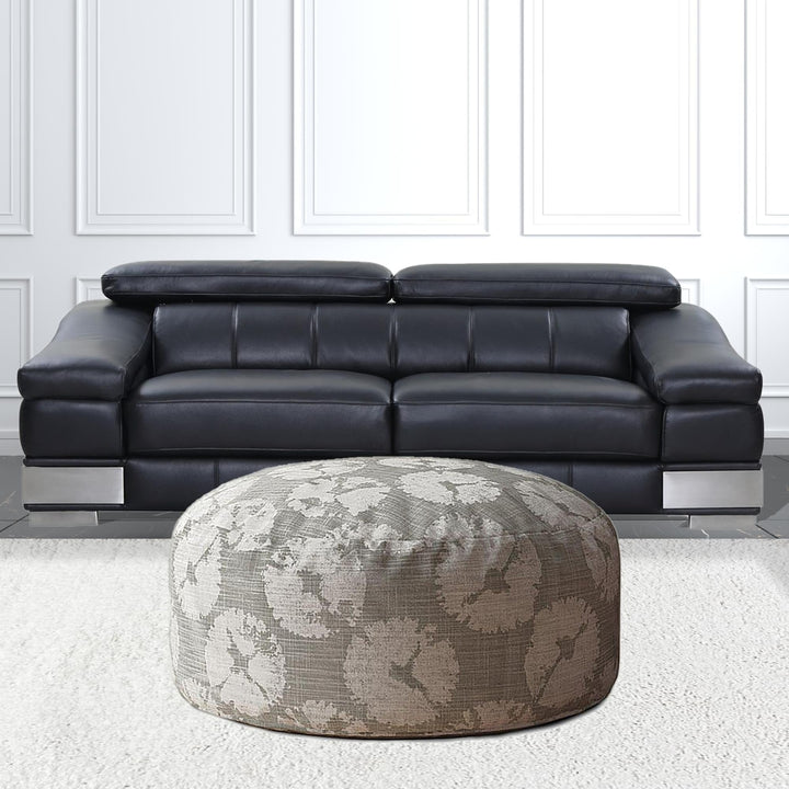 24" Gray Canvas Round Abstract Pouf Cover Image 5