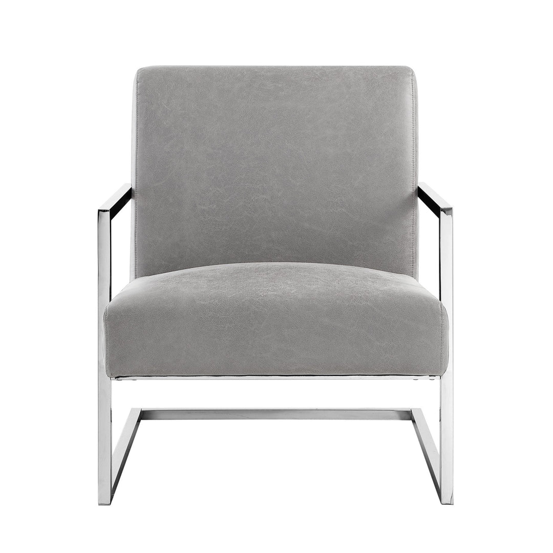 27" Light Gray and Silver Faux Leather Arm Chair Image 1