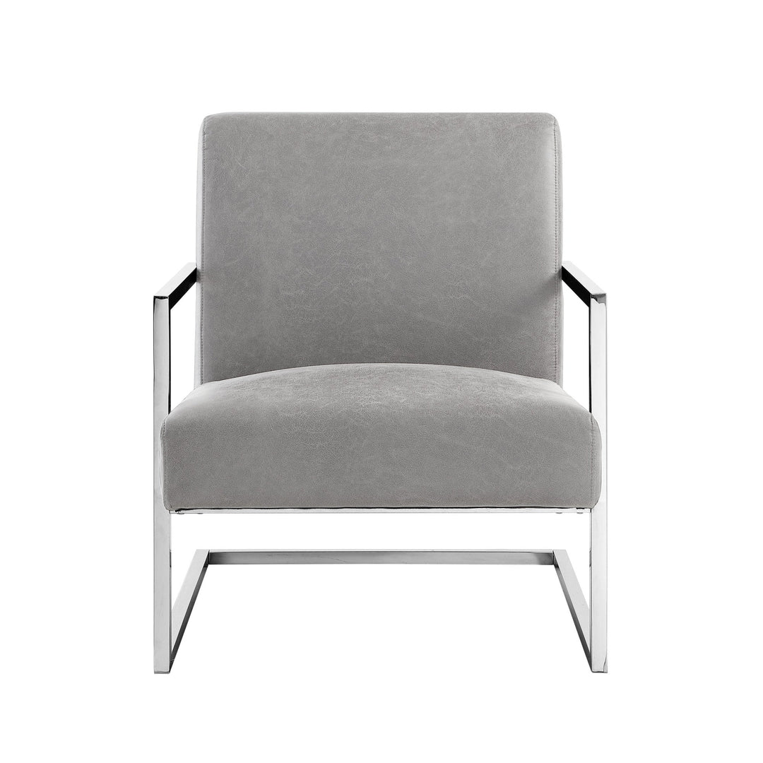 27" Light Gray and Silver Faux Leather Arm Chair Image 2