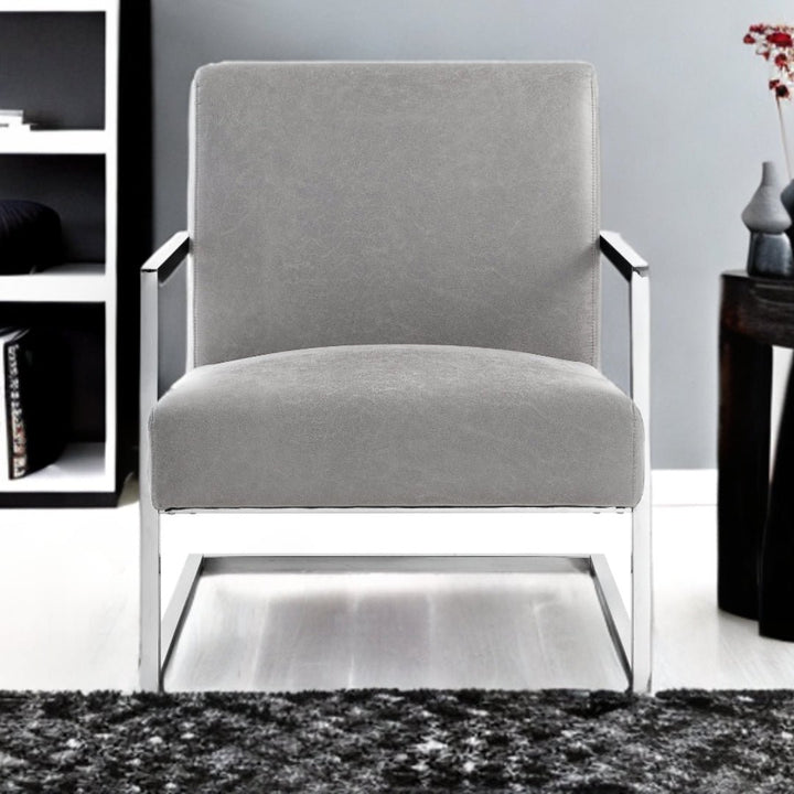 27" Light Gray and Silver Faux Leather Arm Chair Image 8