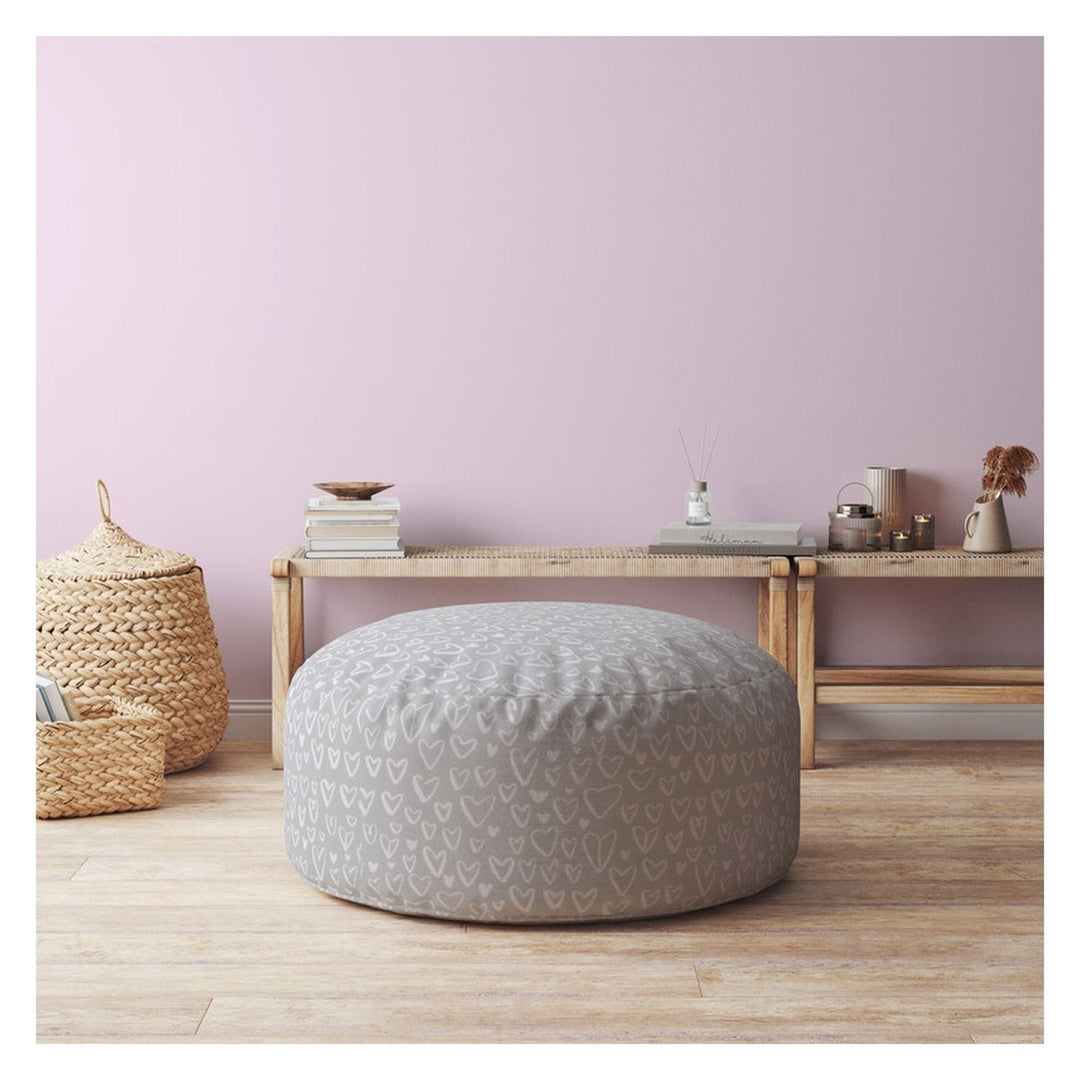 24" Gray Cotton Round Abstract Pouf Cover Image 3