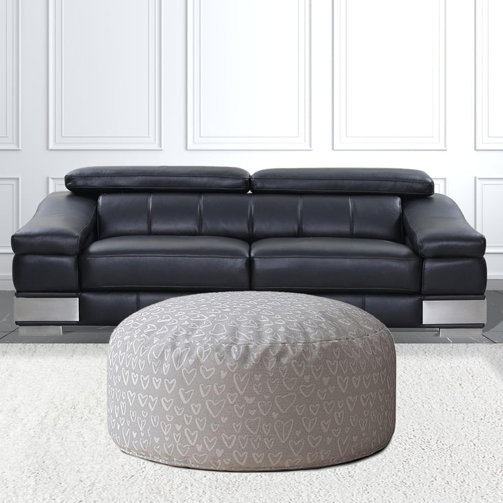 24" Gray Cotton Round Abstract Pouf Cover Image 5