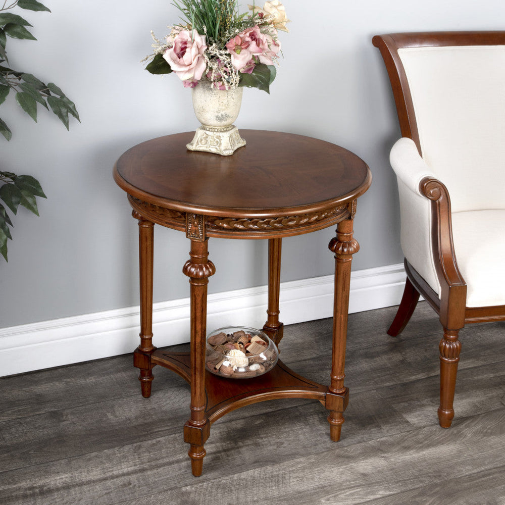 27" Medium Brown Manufactured Wood Round End Table With Shelf Image 2