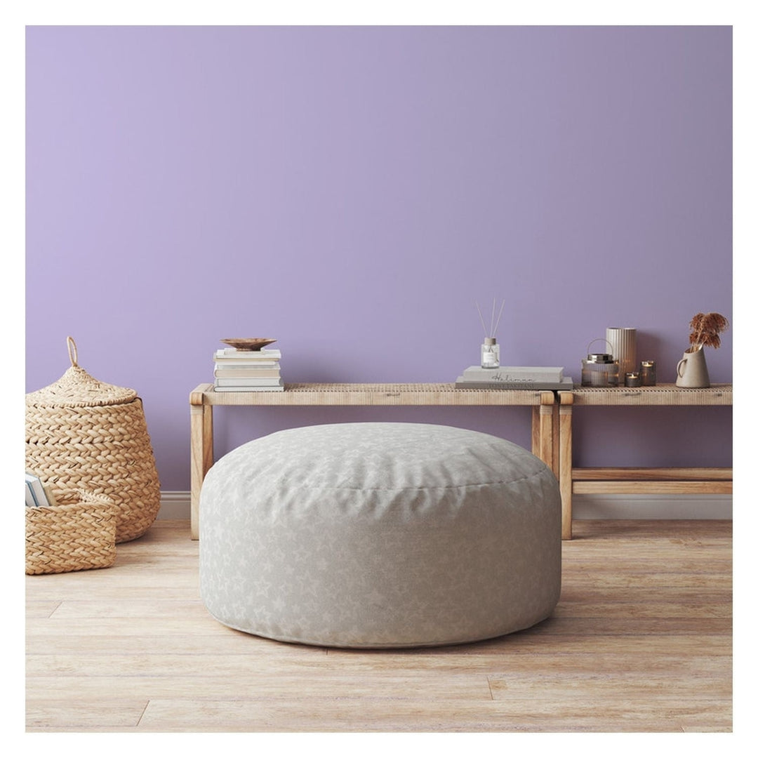 24" Gray Cotton Round Abstract Pouf Ottoman Image 2