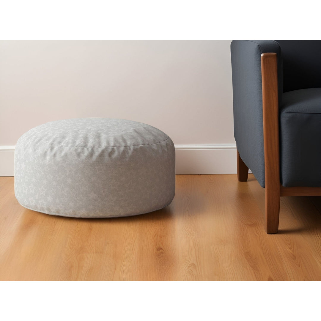 24" Gray Cotton Round Abstract Pouf Ottoman Image 4