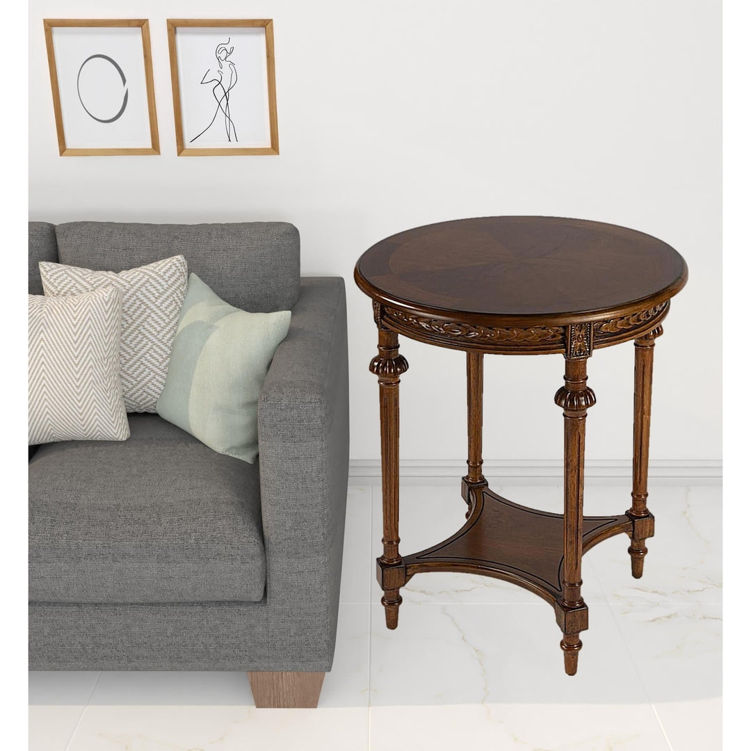 27" Medium Brown Manufactured Wood Round End Table With Shelf Image 9