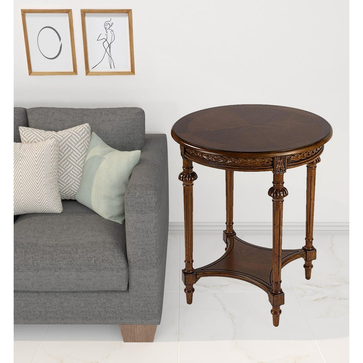 27" Medium Brown Manufactured Wood Round End Table With Shelf Image 9