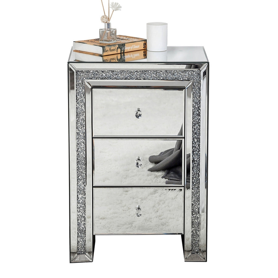 27" Silver Three Drawer Mirrored Nightstand Image 1