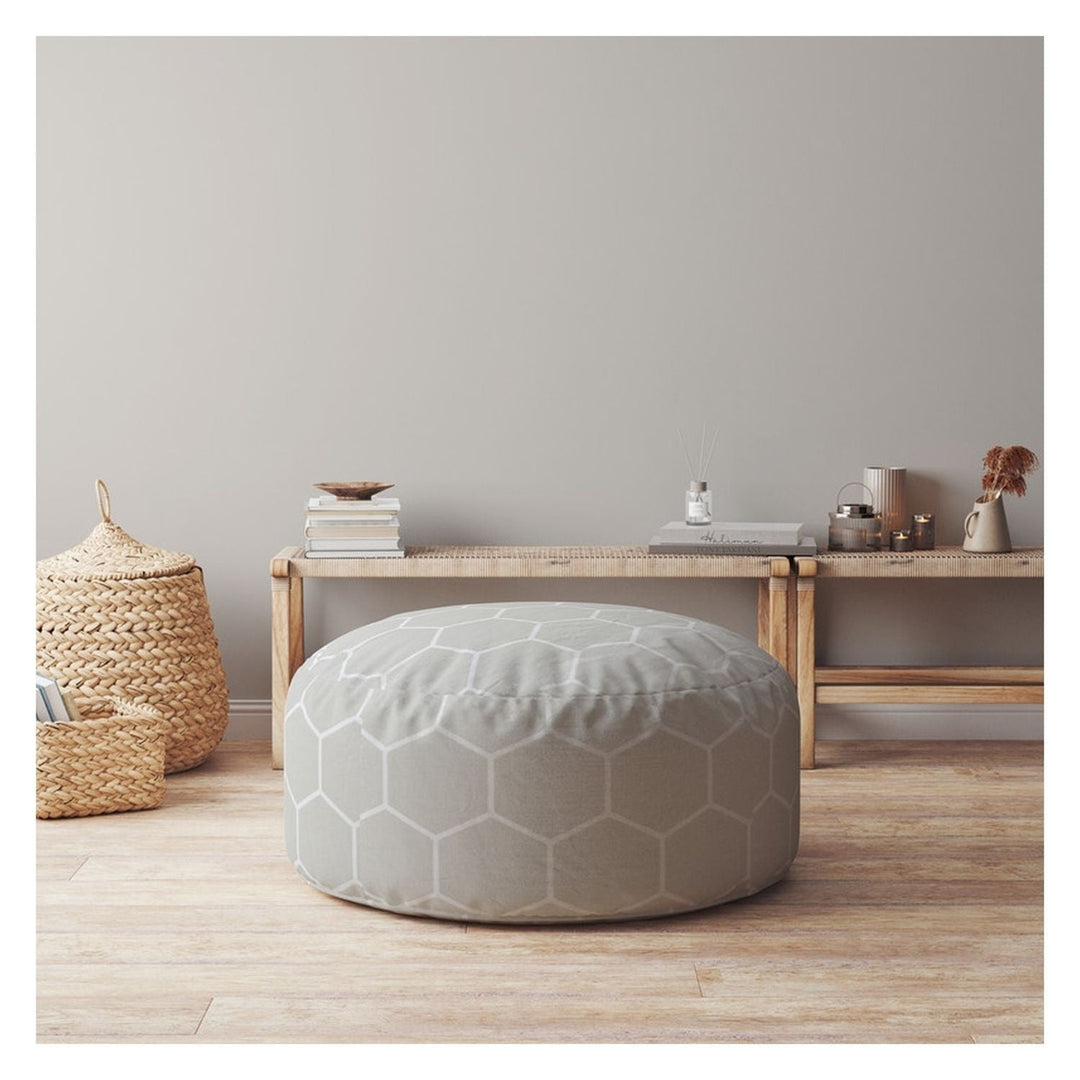 24" Gray Cotton Round Geometric Pouf Cover Image 3