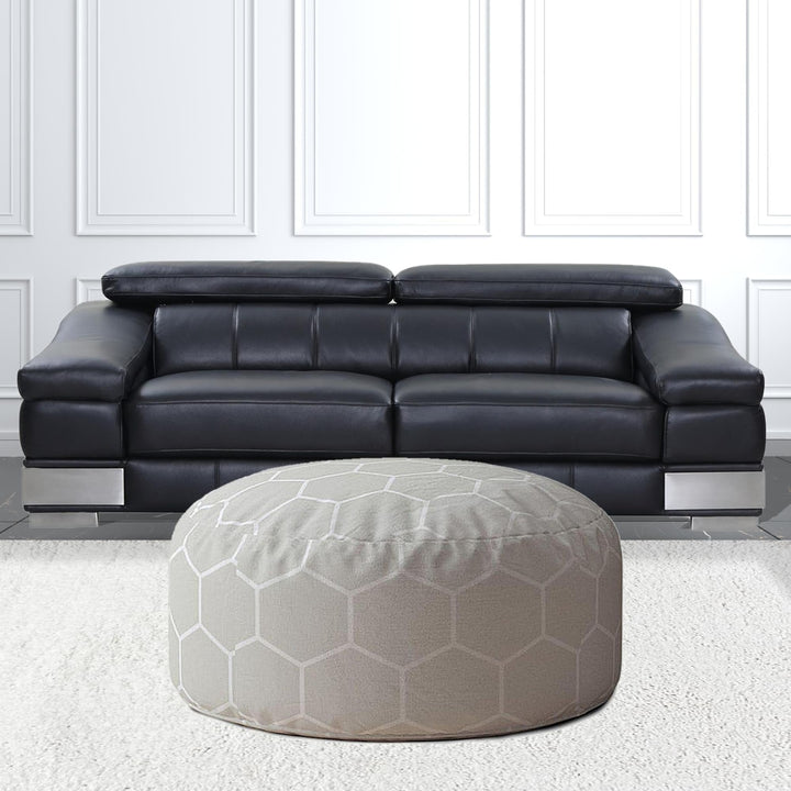 24" Gray Cotton Round Geometric Pouf Cover Image 5