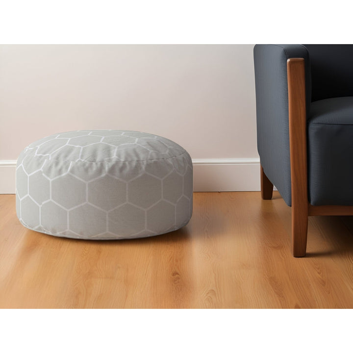 24" Gray Cotton Round Geometric Pouf Ottoman Image 4