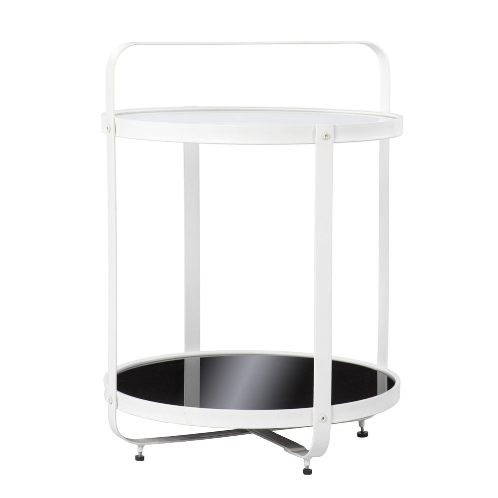 27" White Glass And Iron Round End Table With Shelf Image 2