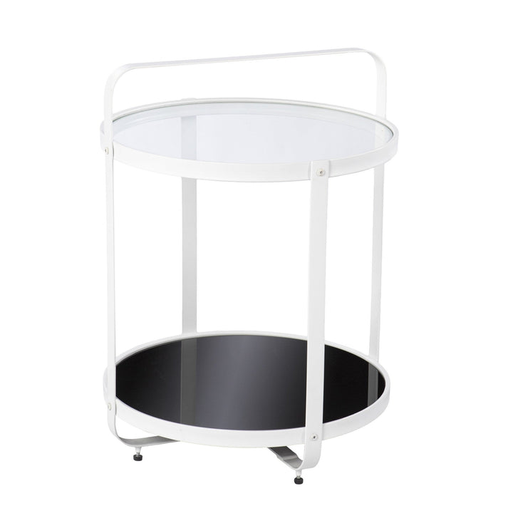 27" White Glass And Iron Round End Table With Shelf Image 3