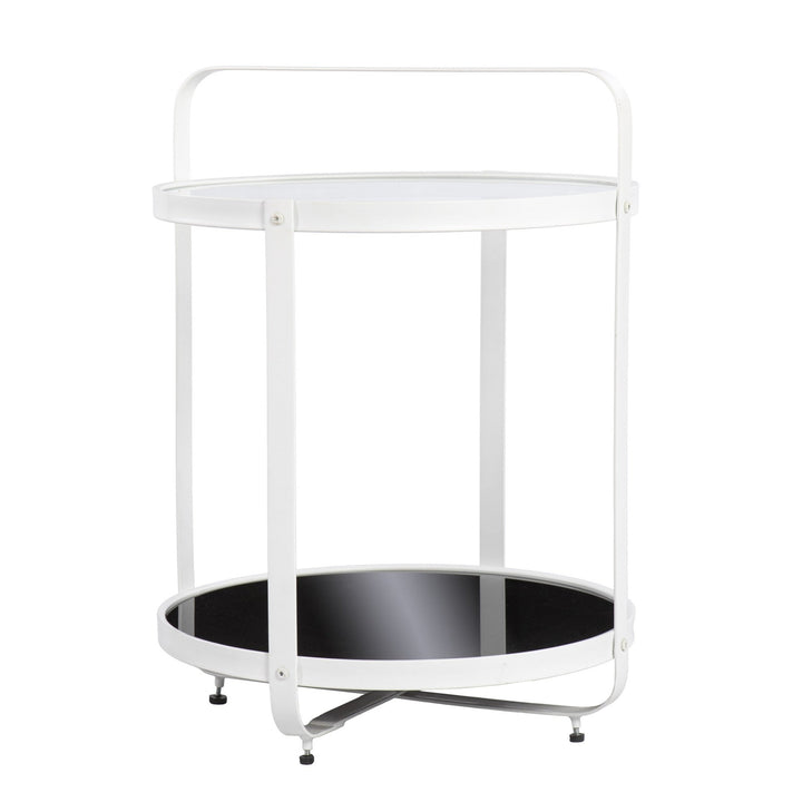 27" White Glass And Iron Round End Table With Shelf Image 4