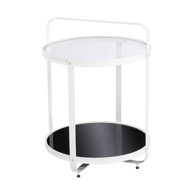 27" White Glass And Iron Round End Table With Shelf Image 5