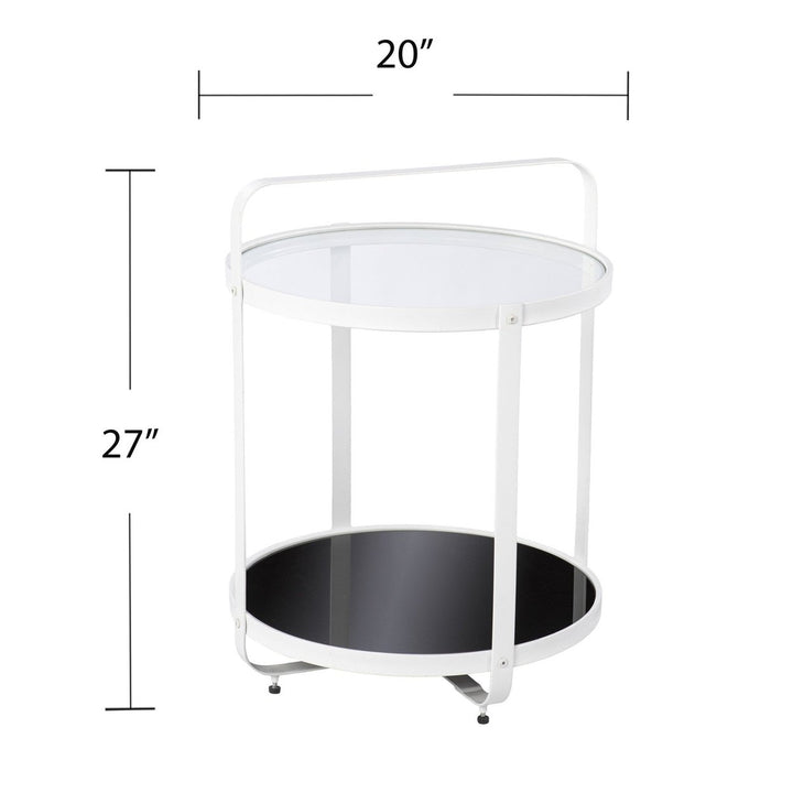 27" White Glass And Iron Round End Table With Shelf Image 6