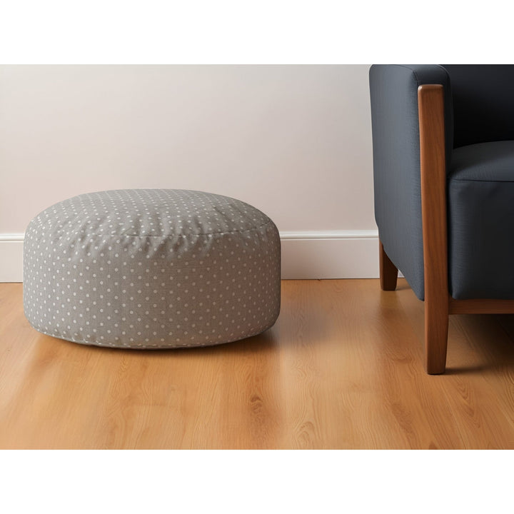 24" Gray Cotton Round Polka Dots Pouf Ottoman Image 4