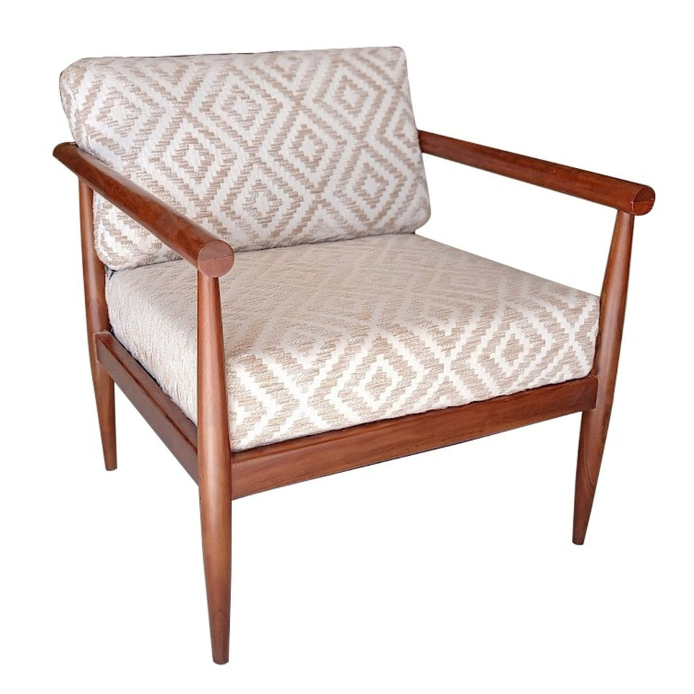 28" Beige and Natural Cotton Geometric Arm Chair Image 2