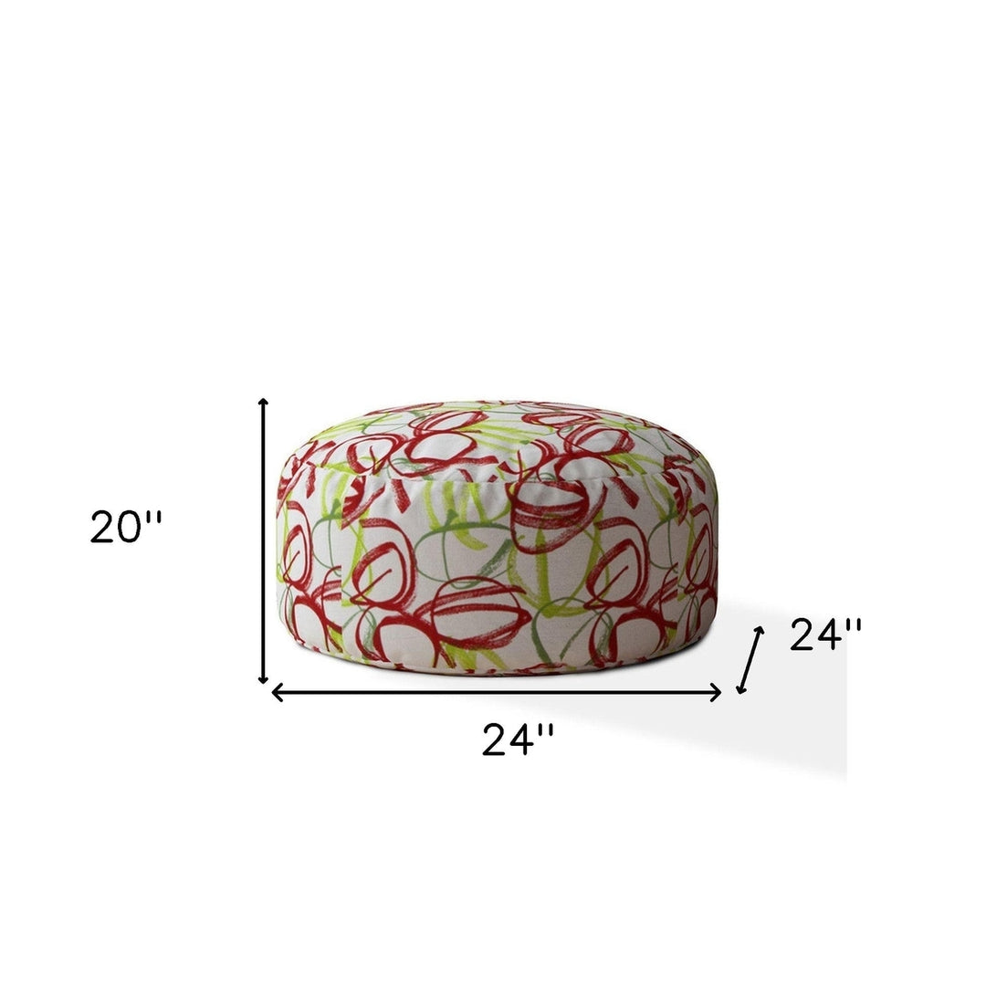 24" Green And White Cotton Round Abstract Pouf Cover Image 4