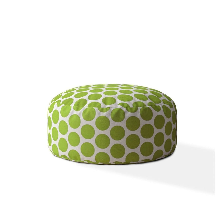 24" Green And White Cotton Round Polka Dots Pouf Cover Image 1