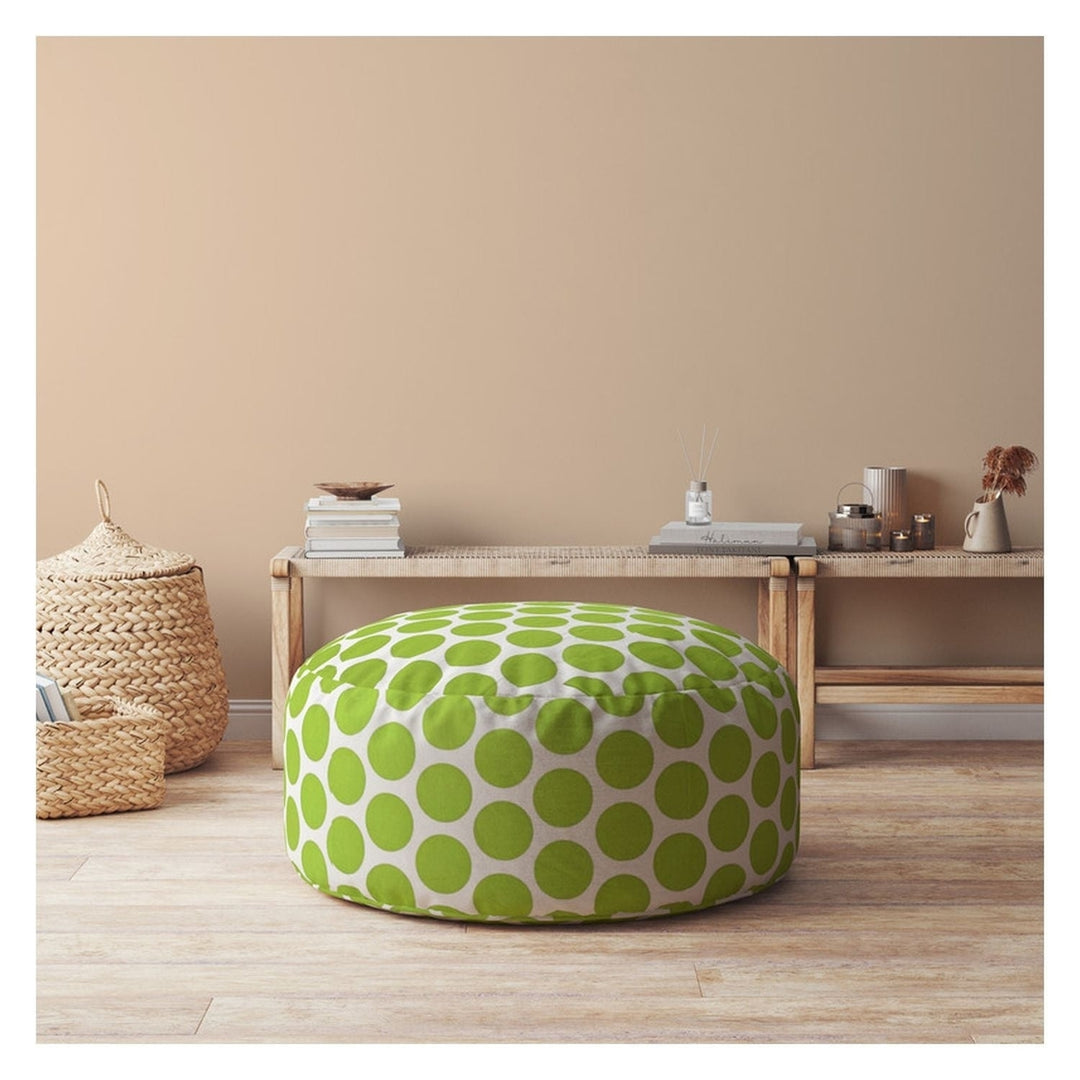 24" Green And White Cotton Round Polka Dots Pouf Cover Image 3