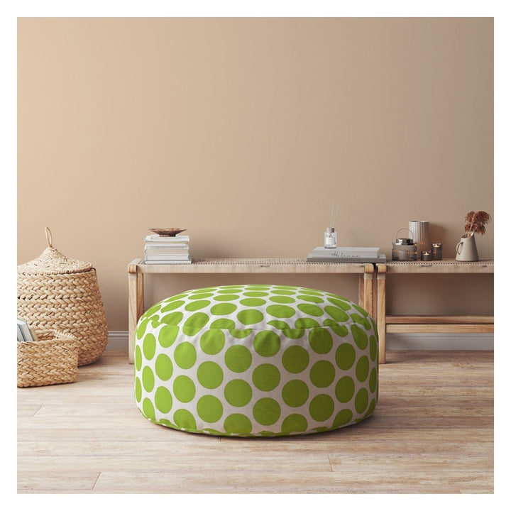 24" Green And White Cotton Round Polka Dots Pouf Cover Image 3