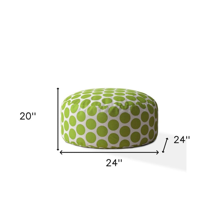 24" Green And White Cotton Round Polka Dots Pouf Cover Image 4