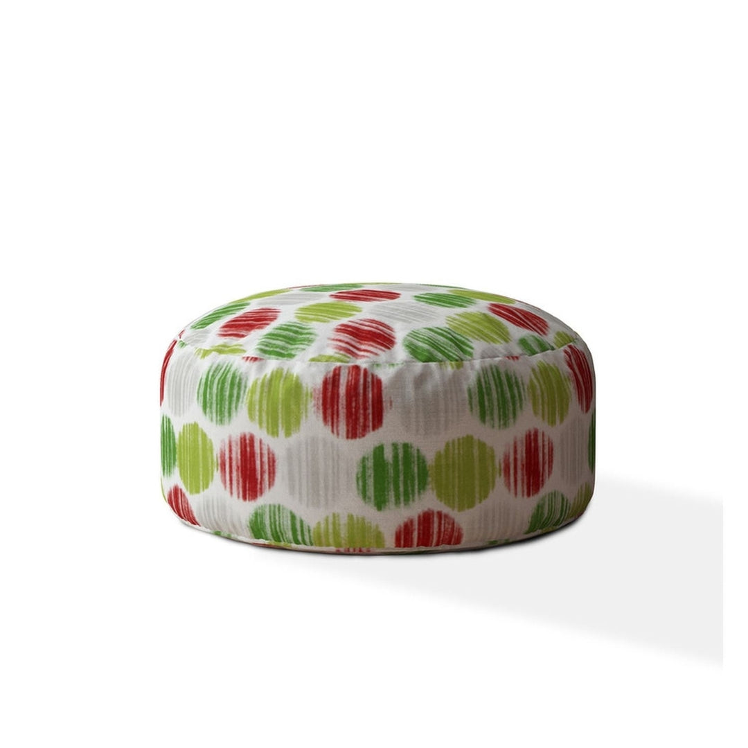 24" Green and White Cotton Round Polka Dots Pouf Ottoman Image 1