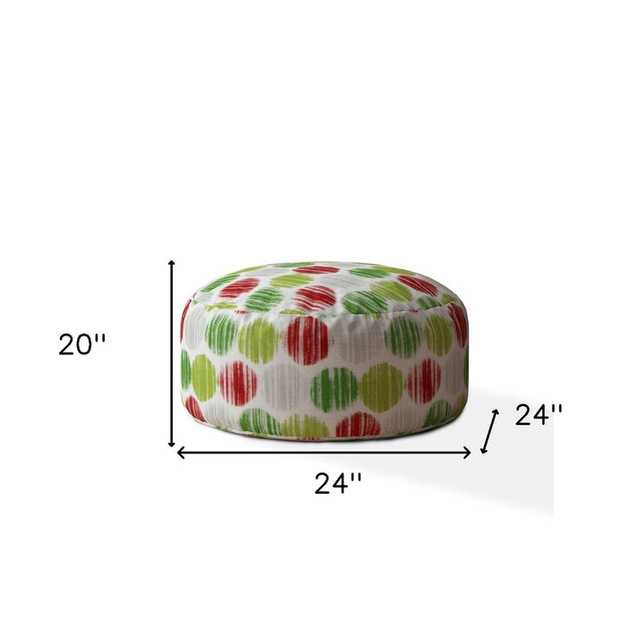 24" Green and White Cotton Round Polka Dots Pouf Ottoman Image 3