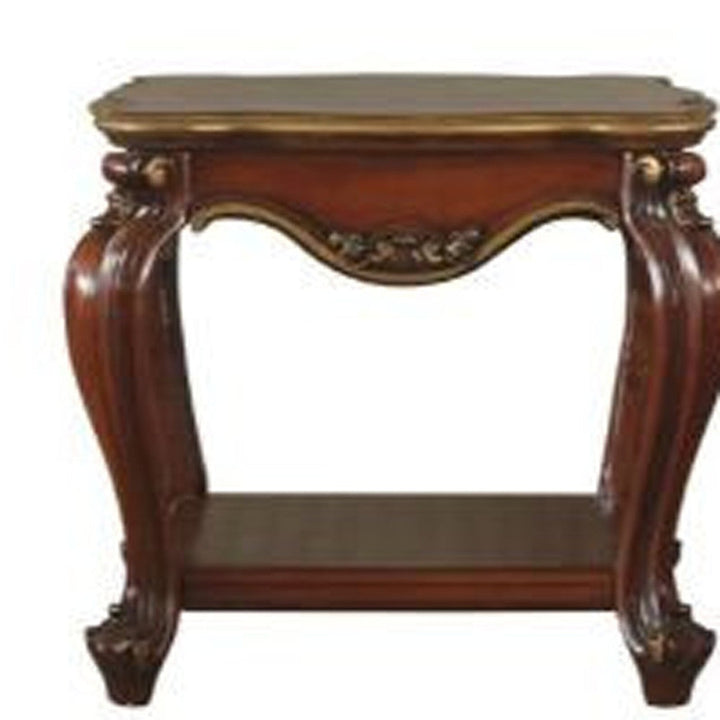 24" Honey Oak Solid Wood And Polyresin Square End Table With Shelf Image 4