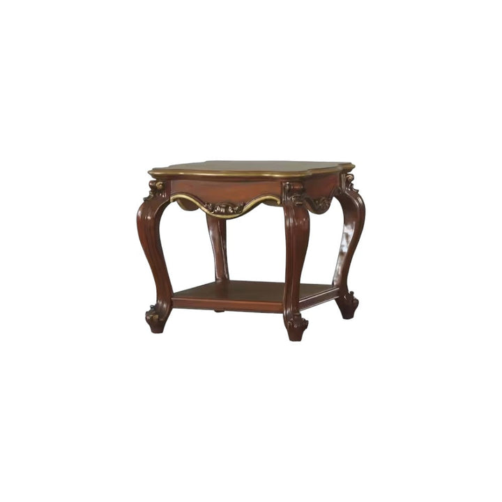 24" Honey Oak Solid Wood And Polyresin Square End Table With Shelf Image 5