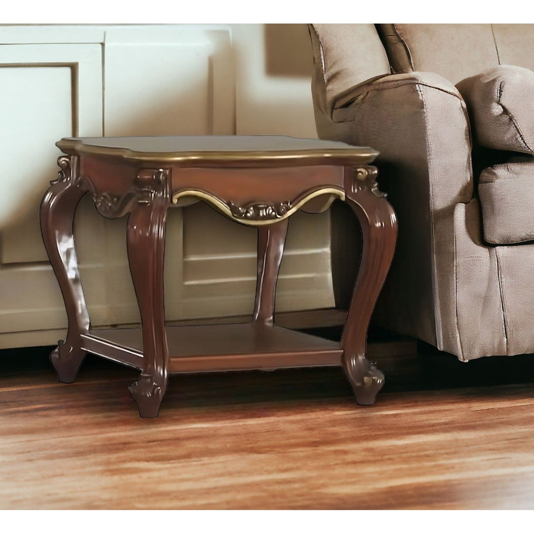 24" Honey Oak Solid Wood And Polyresin Square End Table With Shelf Image 7