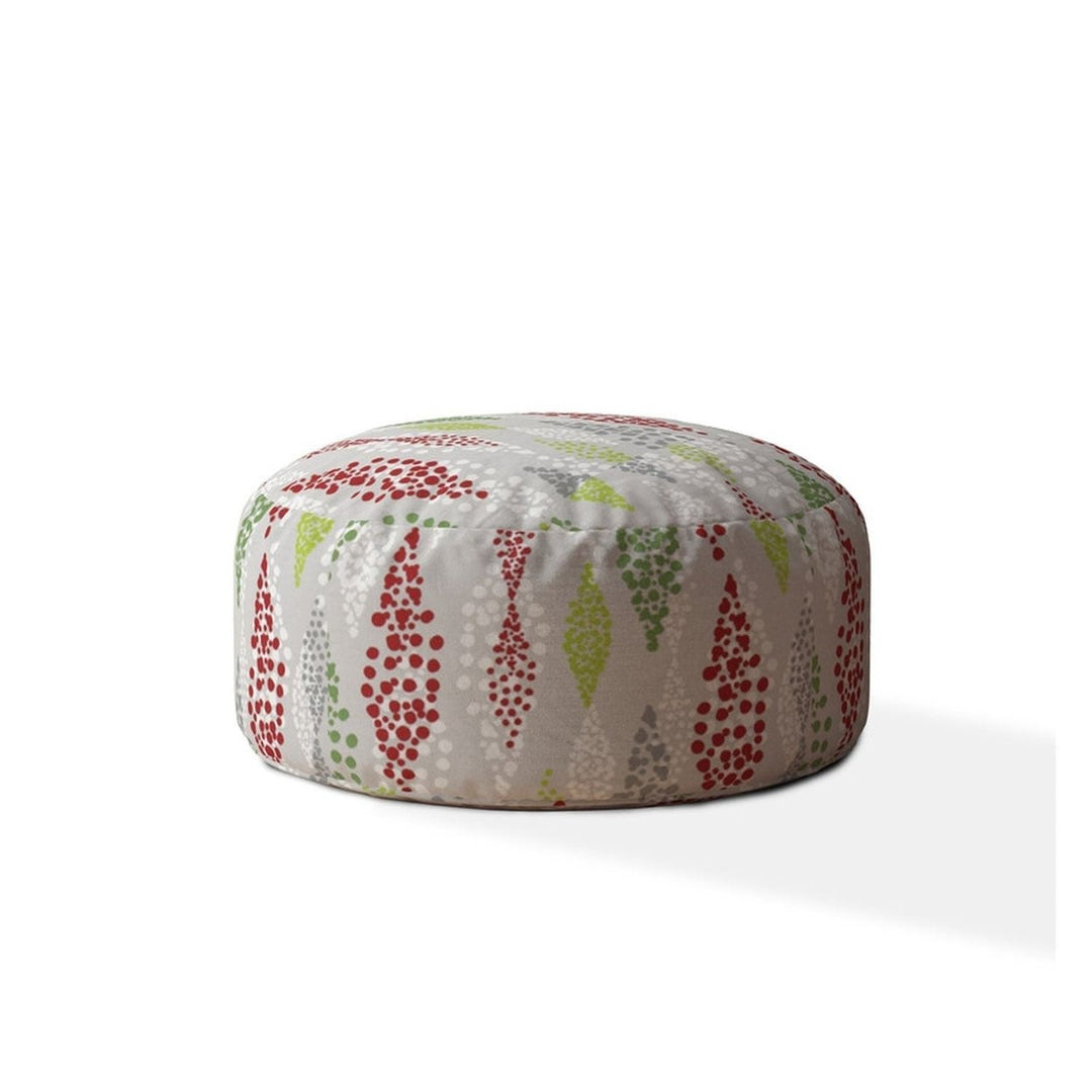 24" Ivory Cotton Round Polka Dots Pouf Ottoman Image 1