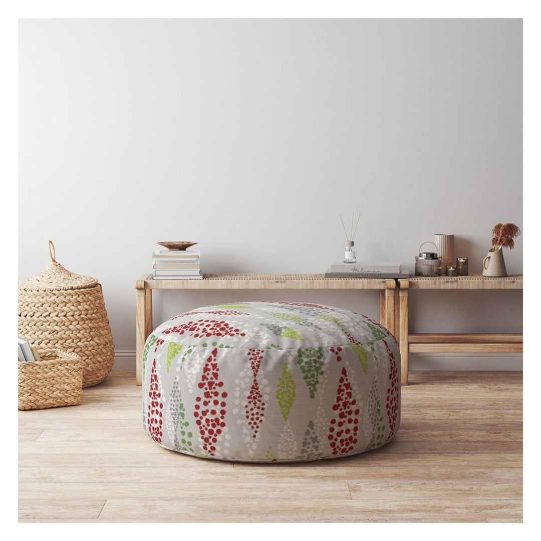 24" Ivory Cotton Round Polka Dots Pouf Ottoman Image 2