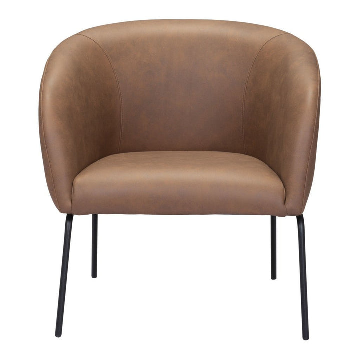 28" Brown Faux Leather And Gold Arm Chair Image 5