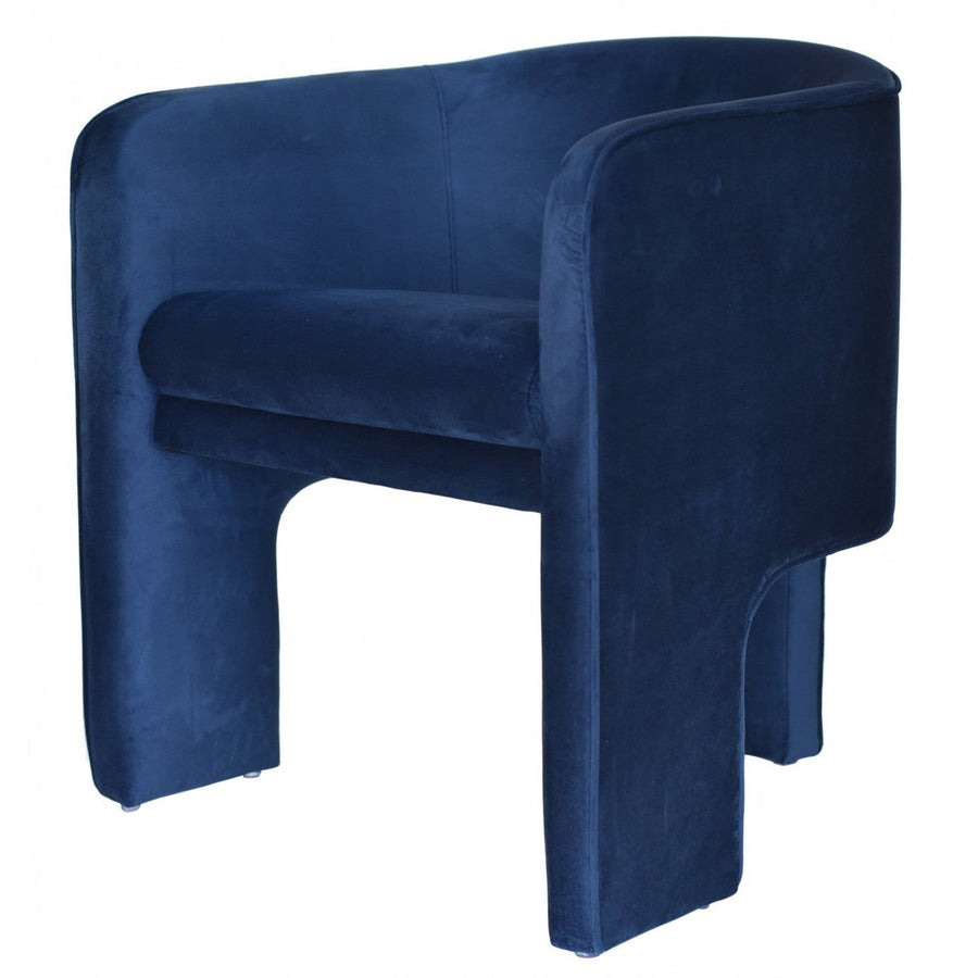 28" Contemporary Royal Blue Gray Velvet Three Legged Chair Image 1