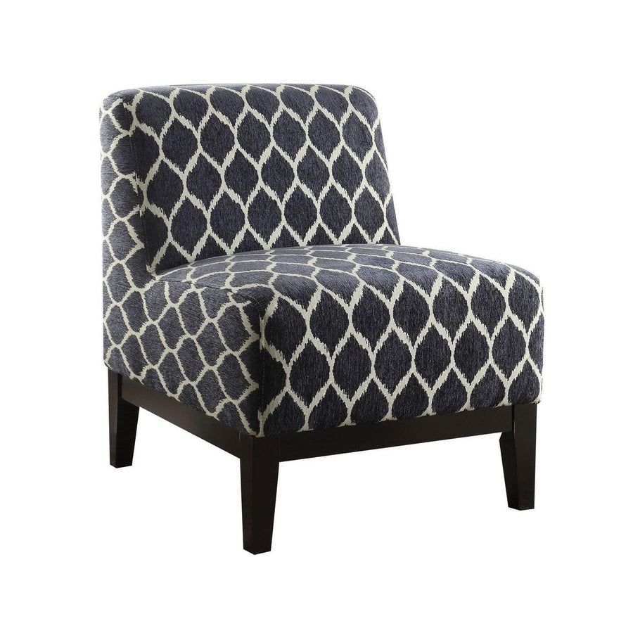 28" Dark Blue Chenille And Black Trellis Slipper Chair Image 1